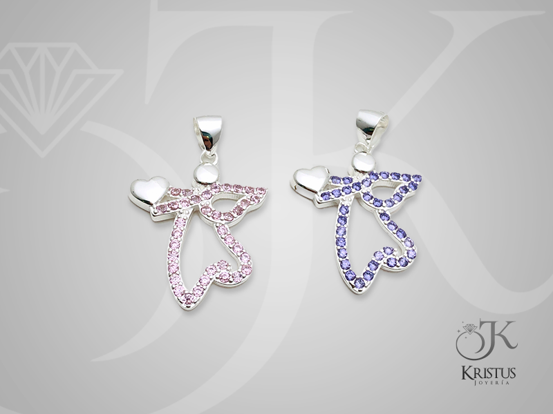 Colgante de Ángel cuidando el corazón en Plata Fina 925 con Circones - Símbolo de Protección y Guiá Divina