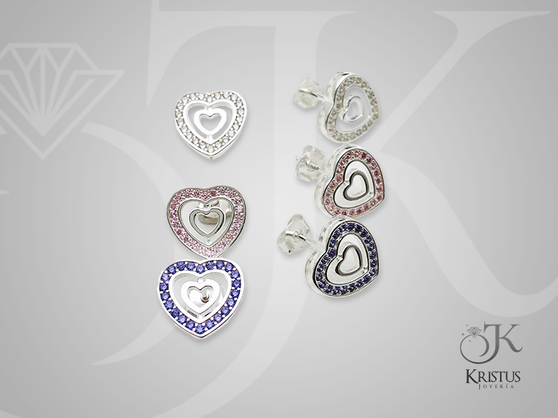 Aros de Corazón Doble con Circones de Plata Fina 925- Símbolo de Amor y Unión Eterna