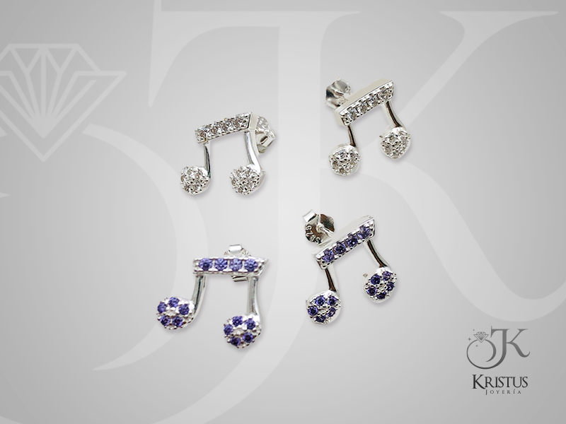 Aros de Nota Musical en Plata Fina 925 con Circones -Símbolo de Armonía y Pasión Musical