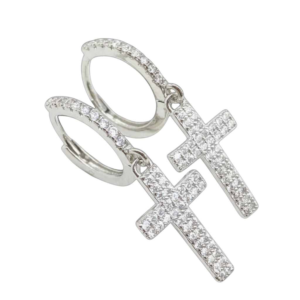 Aros Cruz Brillante – Plata Fina 925