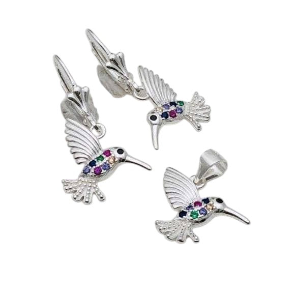 Conjunto Colibrí Multicolor – Plata Fina 925