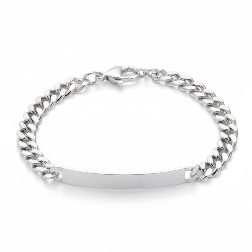Pulsera Grumet con Placa Plata Ley 925 (21 cm) – Línea Premium