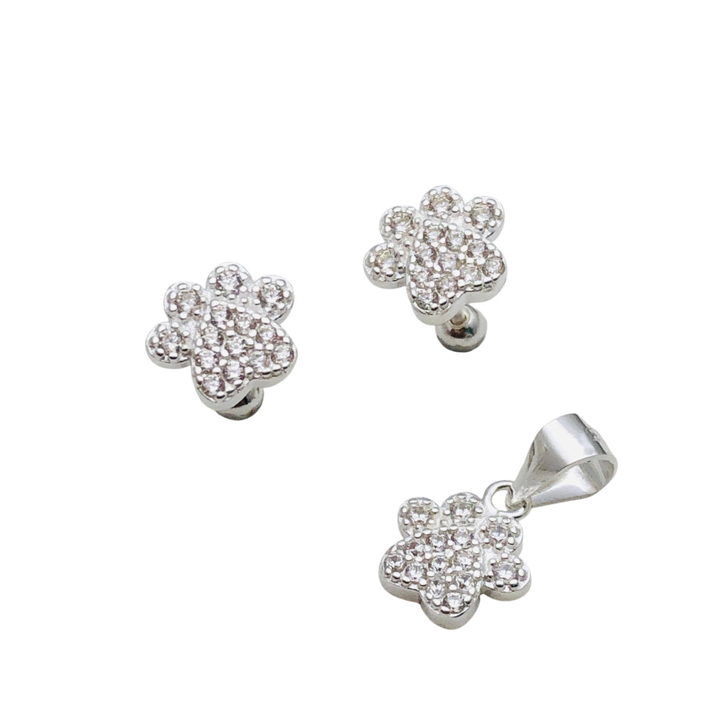 Conjunto Huellita Brillo – Plata Fina 925