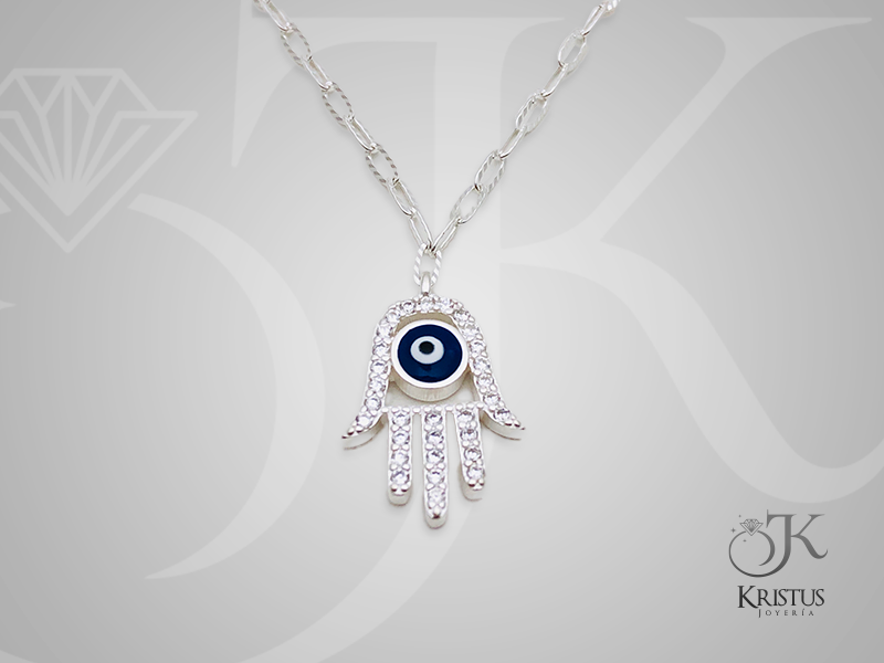 Collar Mano de Fátima con Circones de Plata Fina Ley 925 - Protección y Bendición.