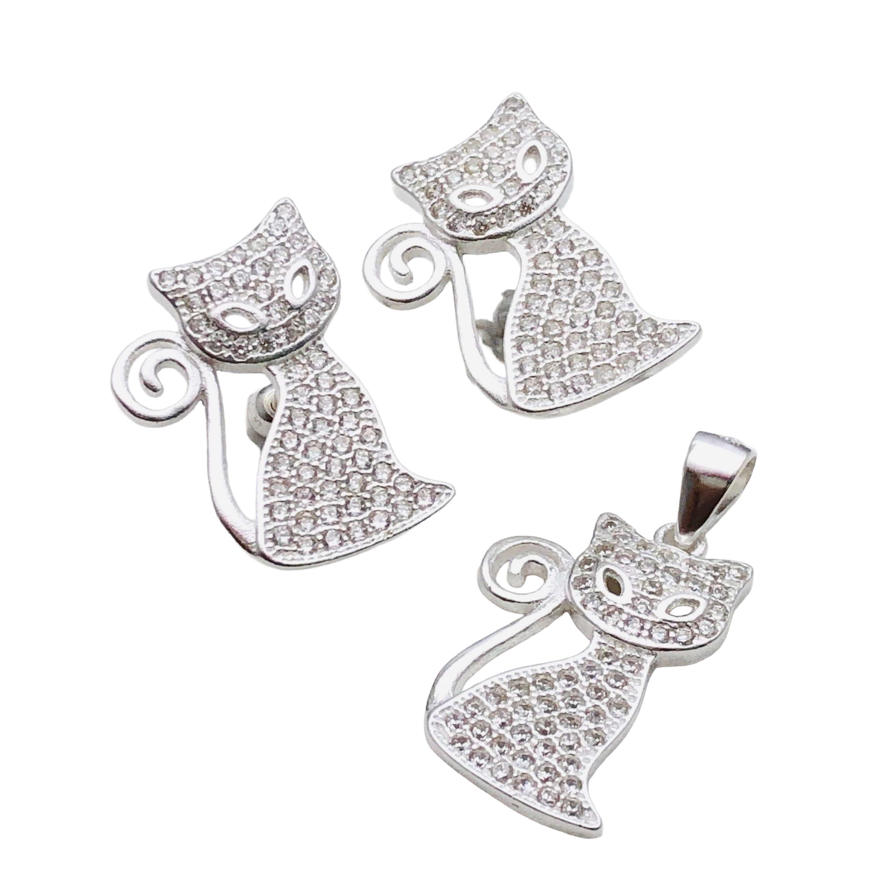 Conjunto Gato en Plata Fina 925 con Circones - Independencia y libertad