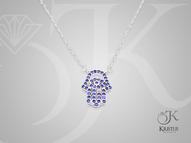 Collar Mano de Fátima con Circones de Plata Fina Ley 925