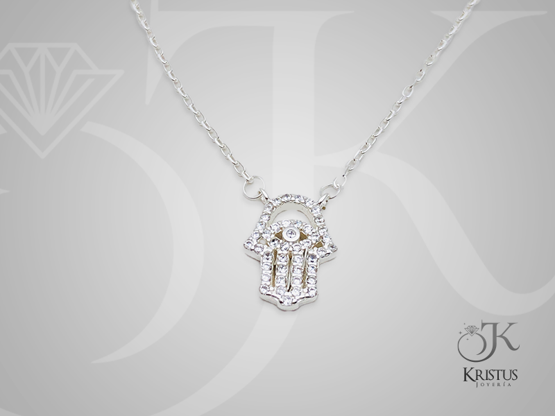 Collar Mano de Fátima con Circones de Plata Fina Ley 925
