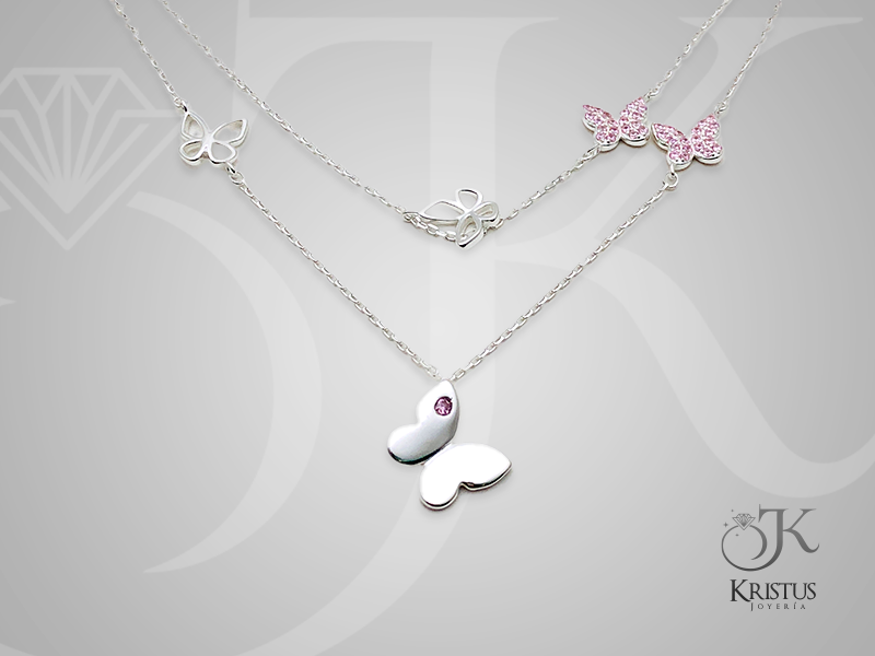 Collar Doble con Mariposa y Circones de Plata Fina Ley 925 - Belleza y Libertad