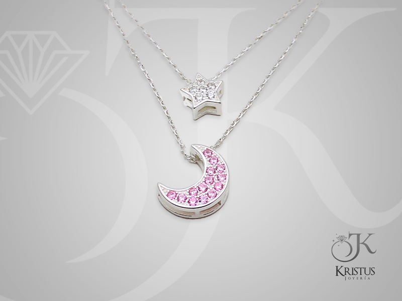 Collar Doble Luna y Estrella con Circones de Plata Fina Ley 925 - Elegancia y Misterio