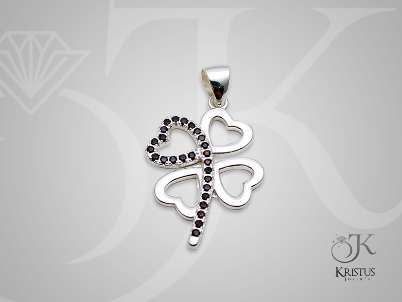 Colgante de Trébol con Circones de Plata Fina Ley 925 - Suerte y Prosperidad