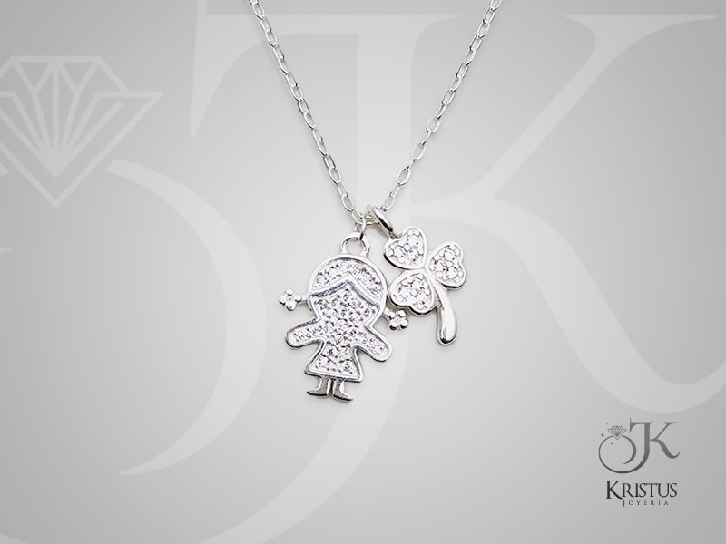 Collar de Niña con Trébol y Circones de Plata Fina Ley 925- Emotivo y Significativo