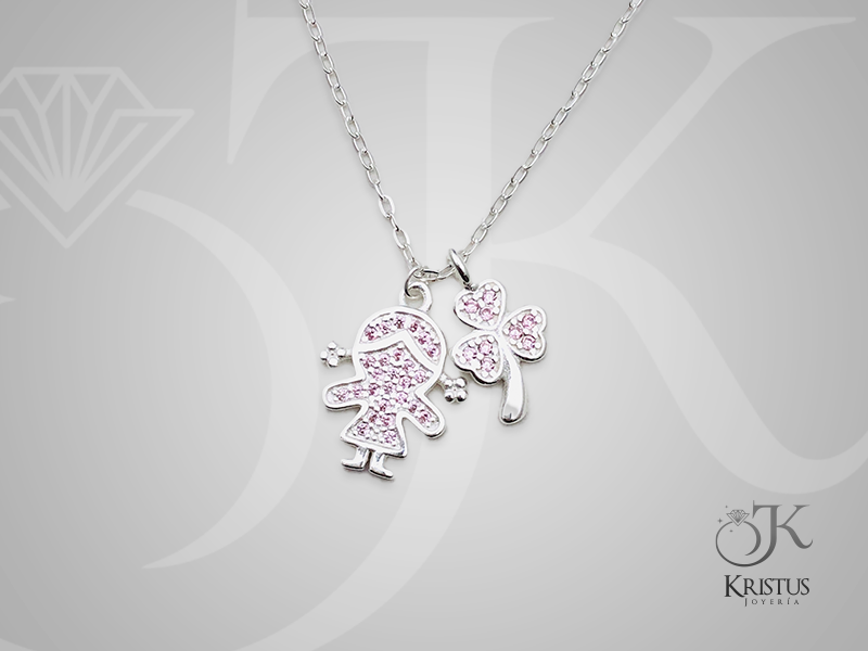 Collar de Niña con Trébol y Circones de Plata Fina Ley 925- Emotivo y Significativo