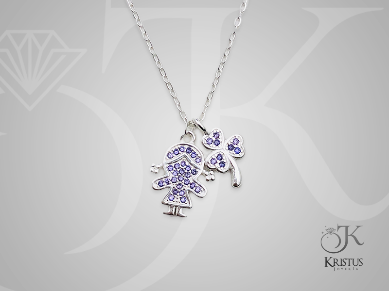 Collar de Niña con Trébol y Circones de Plata Fina Ley 925- Emotivo y Significativo