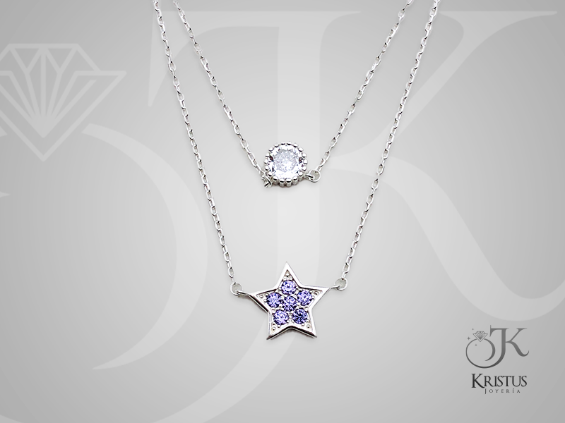 Collar Doble de Estrella y Punto de Luz con Circones de Plata Fina Ley 925 - Belleza Celestial