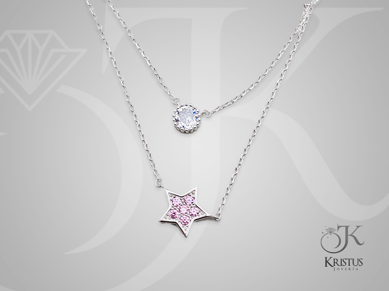 Collar Doble de Estrella y Punto de Luz con Circones de Plata Fina Ley 925 - Belleza Celestial