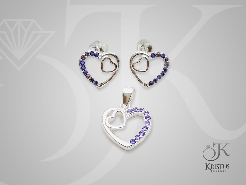 Conjunto Doble Corazón en Plata Fina 925 con Circones - Símbolo de Amor Eterno y Unión.