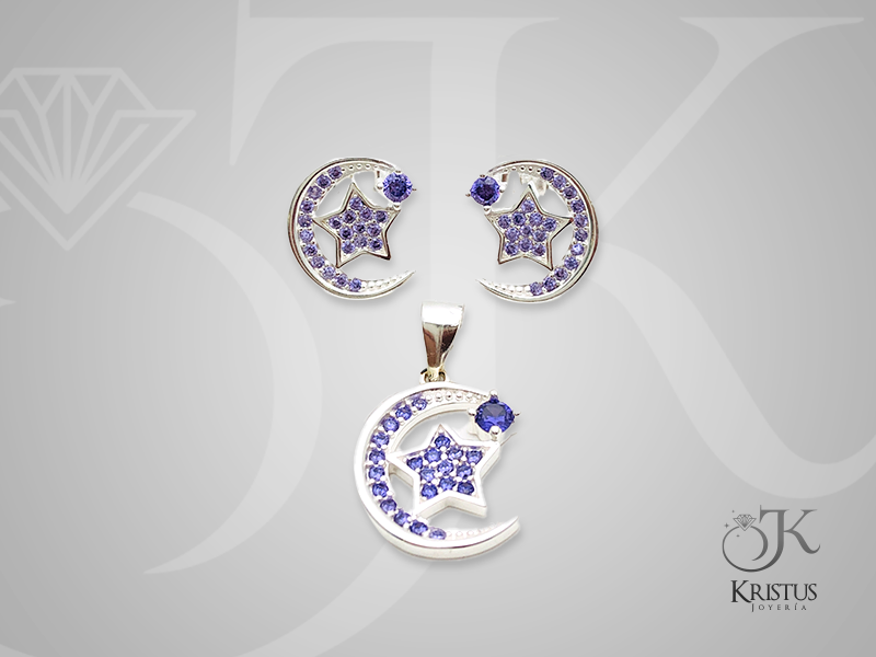 Conjunto Luna y Estrella en Plata Fina 925 con Circones - Símbolo de Iluminación y Guía