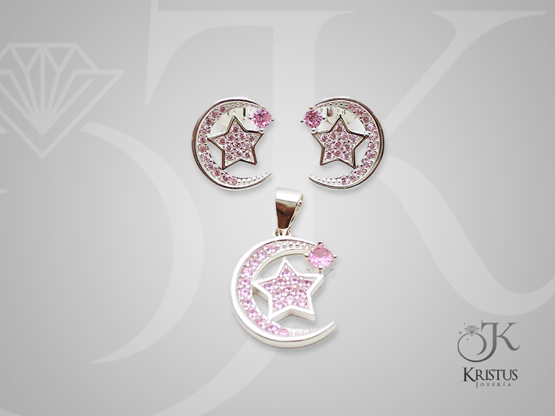 Conjunto Luna y Estrella en Plata Fina 925 con Circones - Símbolo de Iluminación y Guía