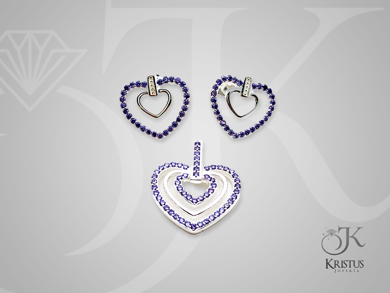 Conjunto Doble Corazón en Plata Fina 925 con Circones - Símbolo de Amor Eterno y Unión