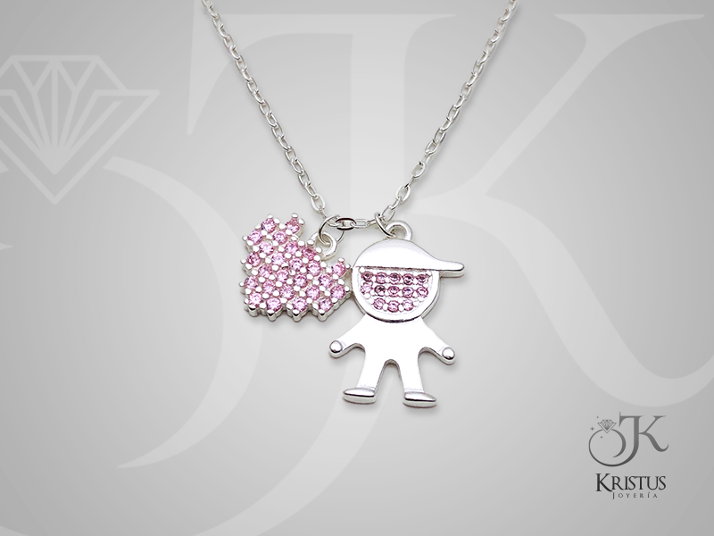 Collar de Niño y Corazón de Circones en Plata Fina 925 - Símbolo de Amor y Protección