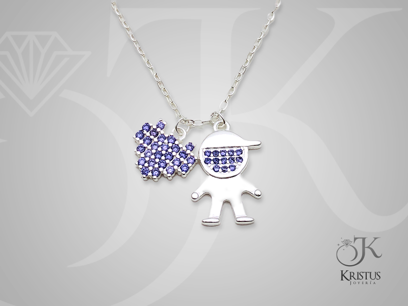 Collar de Niño y Corazón de Circones en Plata Fina 925 - Símbolo de Amor y Protección