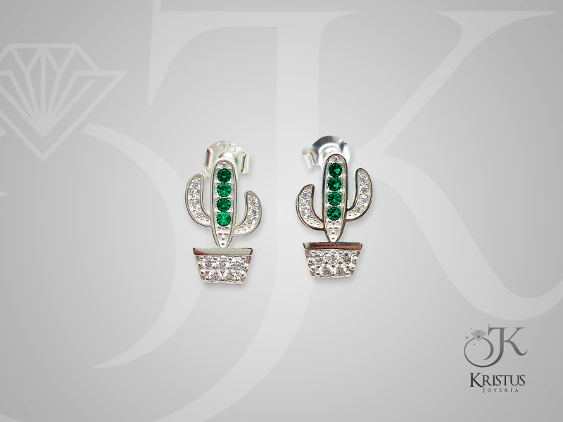 Aros de Cactus con Circones - Plata Fina Ley 925 Símbolo de Protección y Elegancia