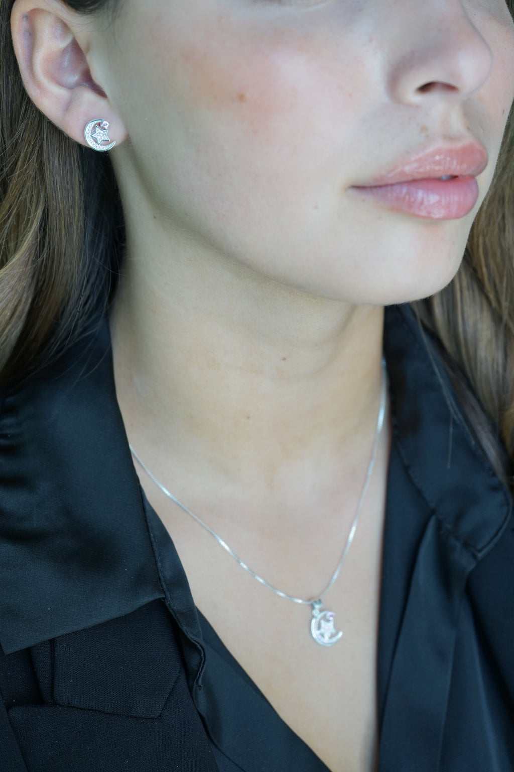 Conjunto Luna y Estrella en Plata Fina 925 con Circones - Símbolo de Iluminación y Guía