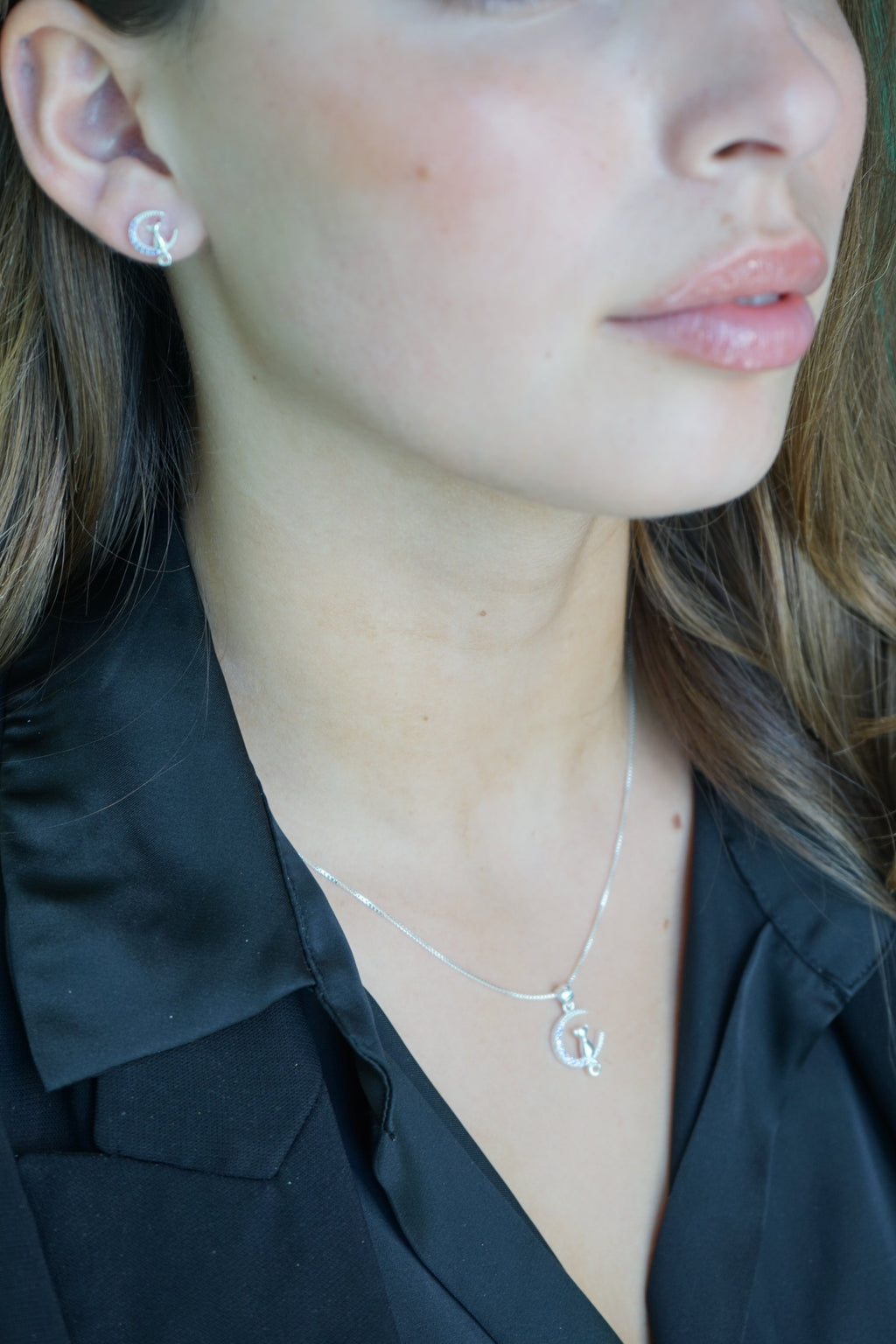 Conjunto Gato en la Luna en Plata Fina 925 con Circones  Símbolo de Misterio y Curiosidad