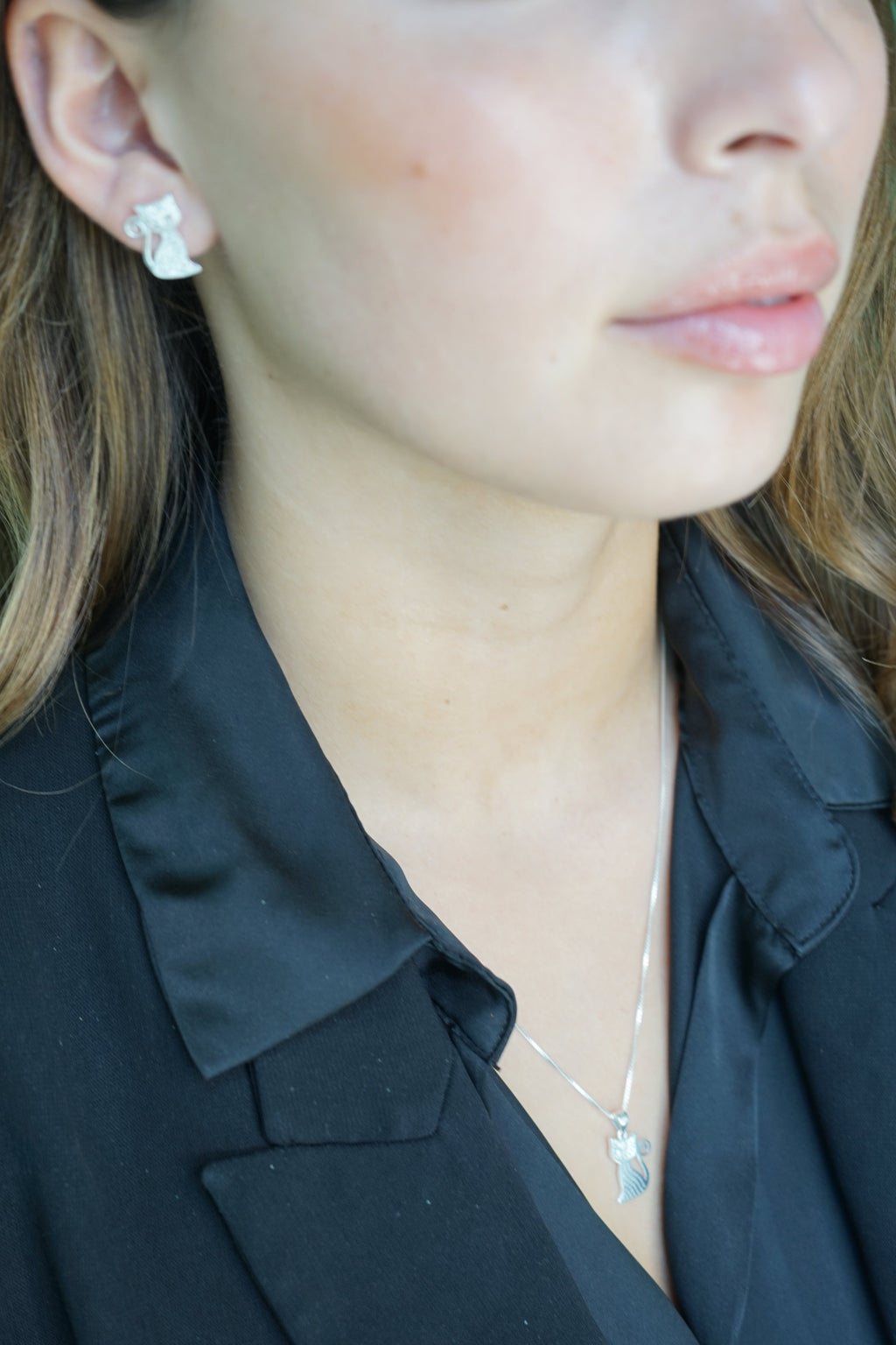 Conjunto Gato en Plata Fina 925 con Circones - Independencia y libertad