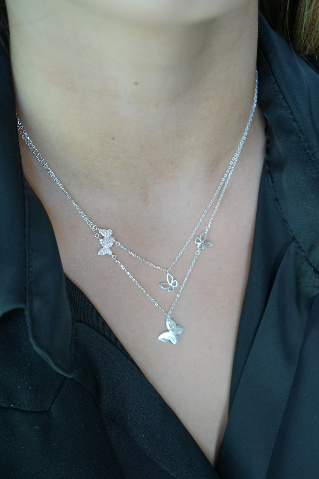 Collar Doble, Mariposas de Renuevo – Plata Fina 925