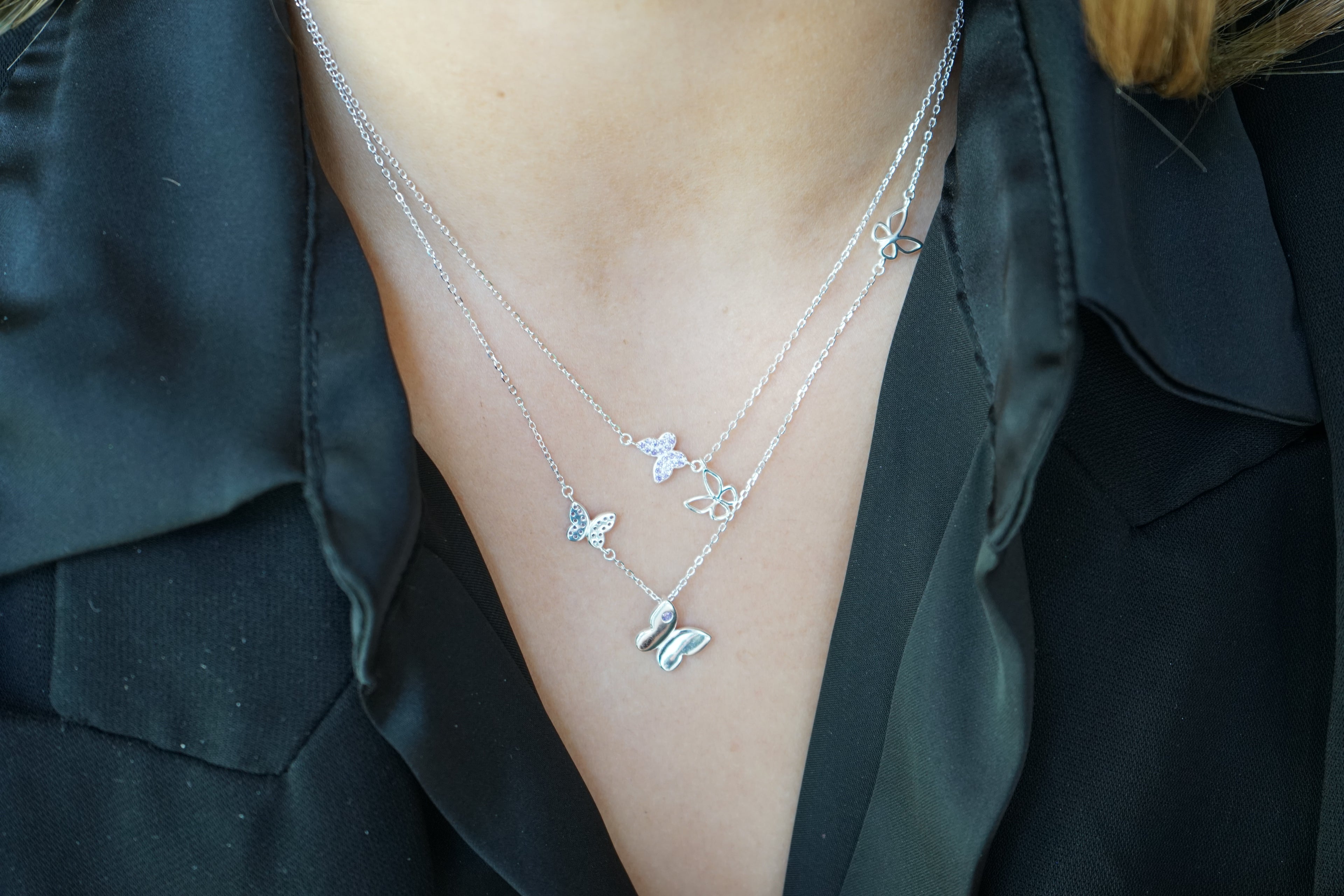 Collar Doble, Mariposas de Renuevo – Plata Fina 925