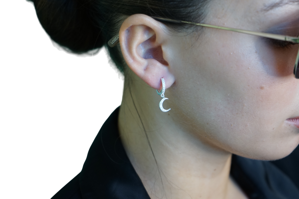 Aros Luna & Estrella Brillantes – Plata Fina 925.