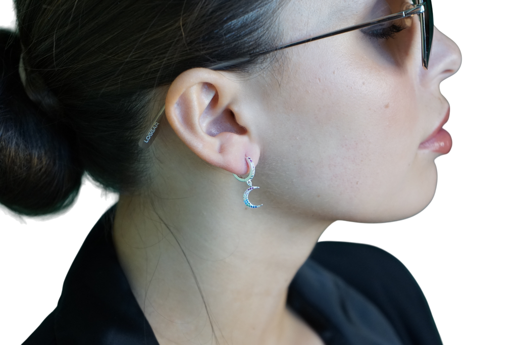 Aros Luna & Estrella Brillantes – Plata Fina 925.