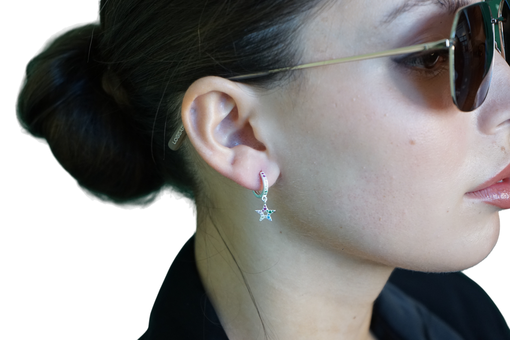 Aros Luna & Estrella Brillantes – Plata Fina 925.