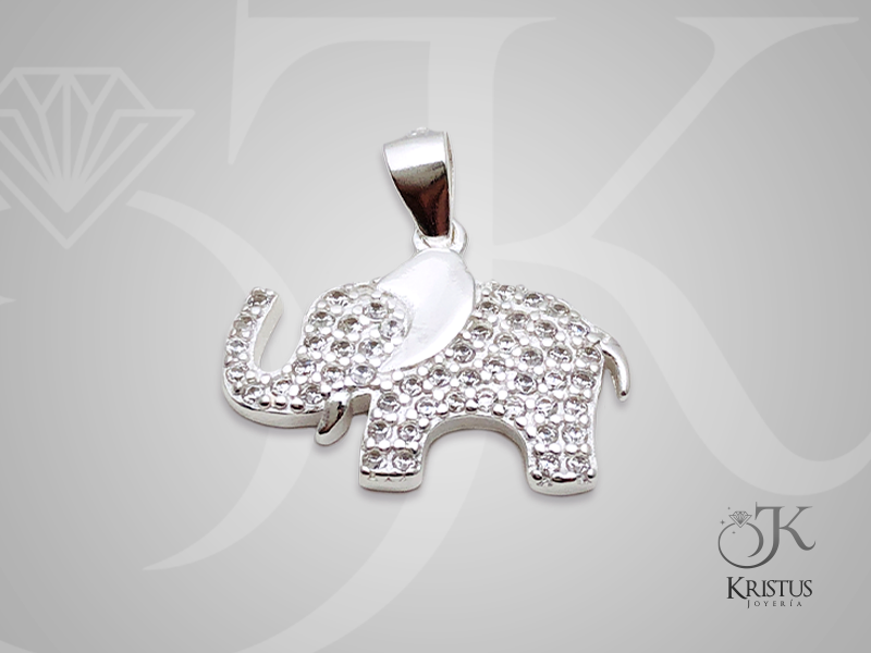 Colgante de Elefante con Circones de Plata Fina Ley 925 - Sabiduría y Protección