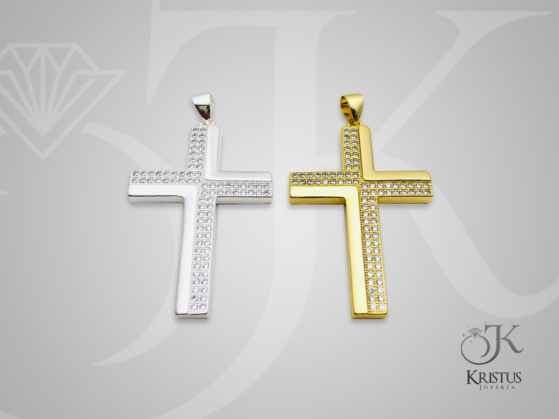 Colgante de Cruz con Circones de Plata Fina Ley 925 - Fe y Protección