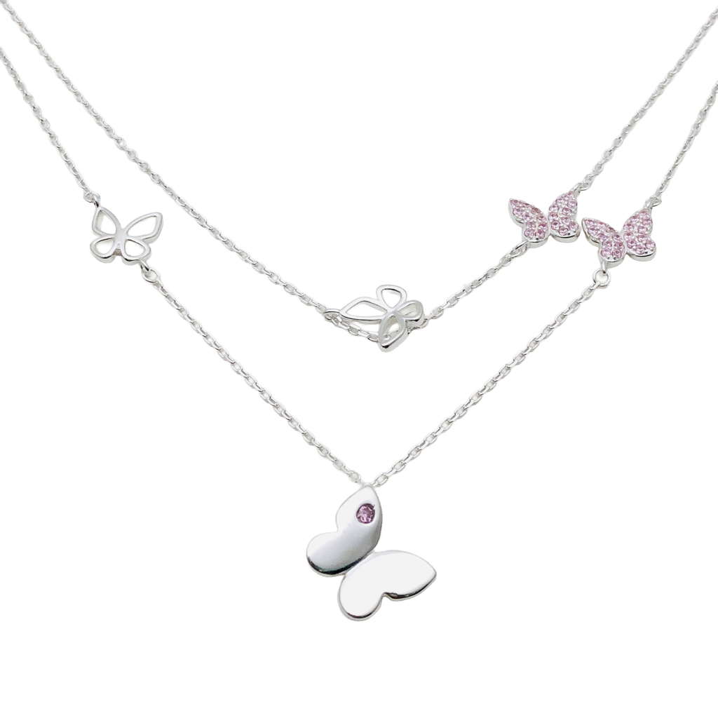 Collar Doble, Mariposas de Renuevo – Plata Fina 925