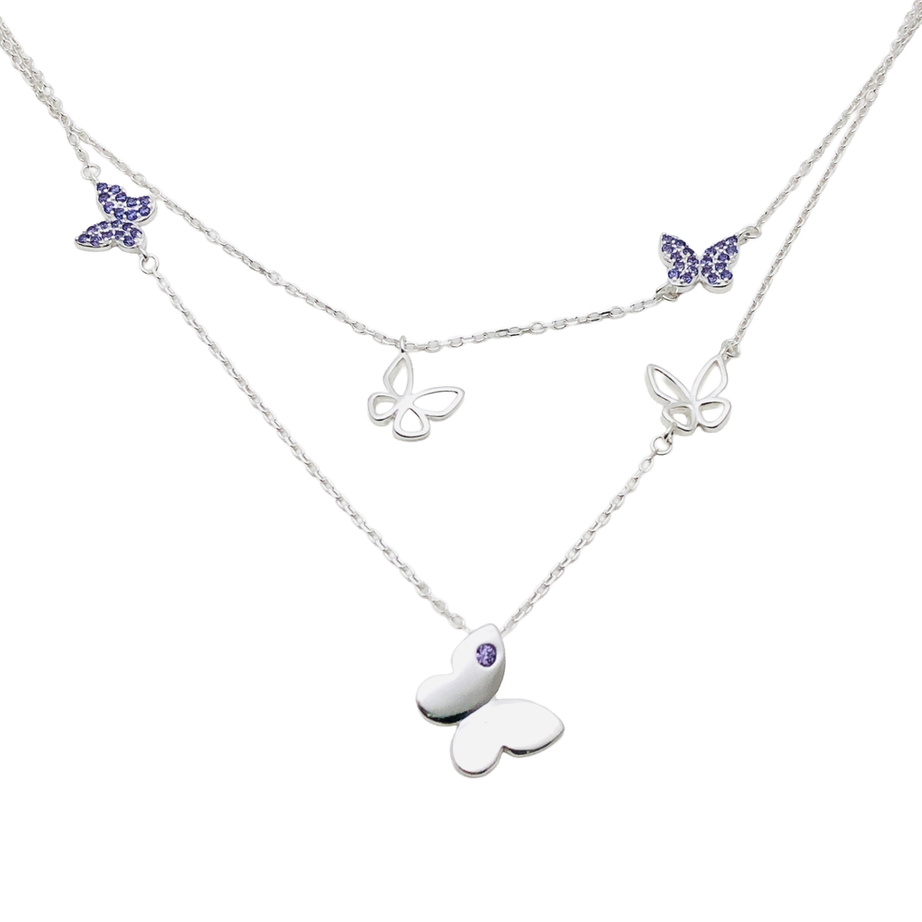 Collar Doble, Mariposas de Renuevo – Plata Fina 925