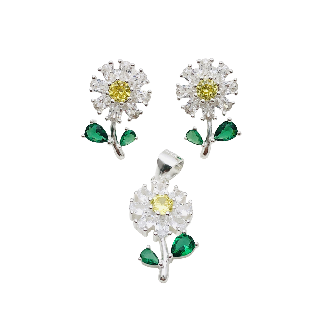 Conjunto Girasol en Plata Fina 925 con Circones - Símbolo de Alegría y Optimismo.