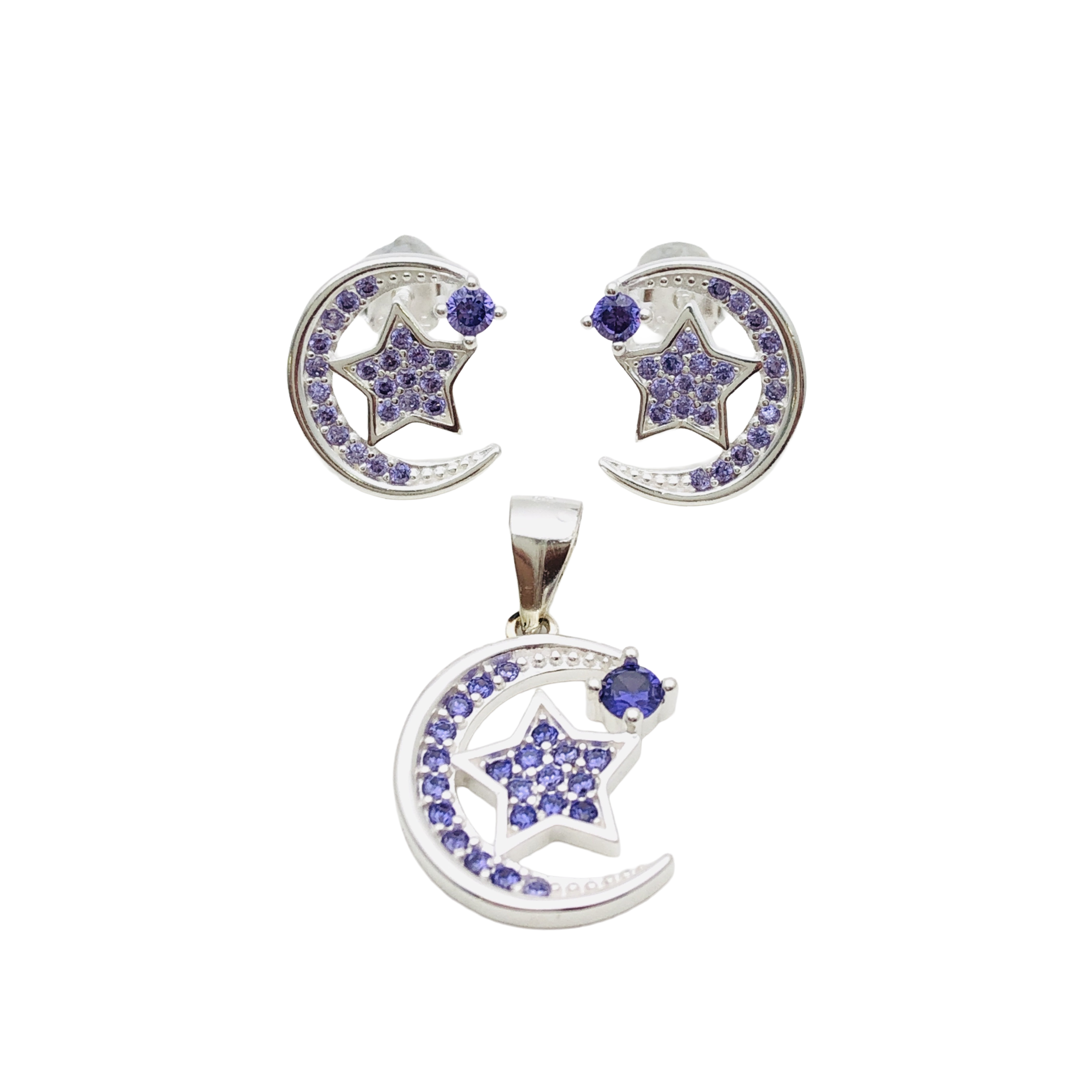 Conjunto Luna y Estrella en Plata Fina 925 con Circones - Símbolo de Iluminación y Guía